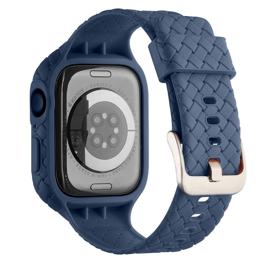 Uniqkart for Apple Watch Series 8  /  7 41mm Woven Texture TPU Wrist Band Integrated Watch Strap with Case - Dark Blue
