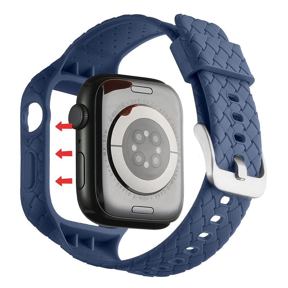 Uniqkart for Apple Watch Series 8  /  7 41mm Woven Texture TPU Wrist Band Integrated Watch Strap with Case - Dark Blue