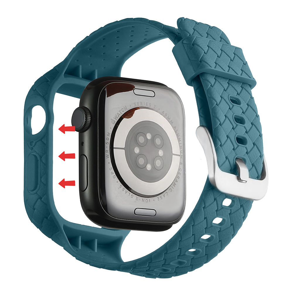 Uniqkart for Apple Watch Series 8  /  7 41mm Woven Texture TPU Wrist Band Integrated Watch Strap with Case - Baby Blue