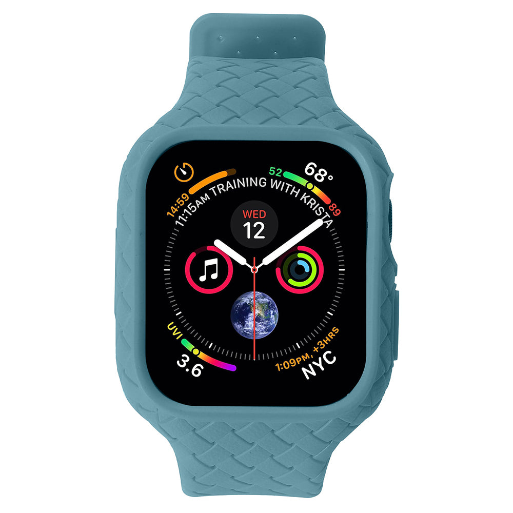 Uniqkart for Apple Watch Series 8  /  7 41mm Woven Texture TPU Wrist Band Integrated Watch Strap with Case - Baby Blue