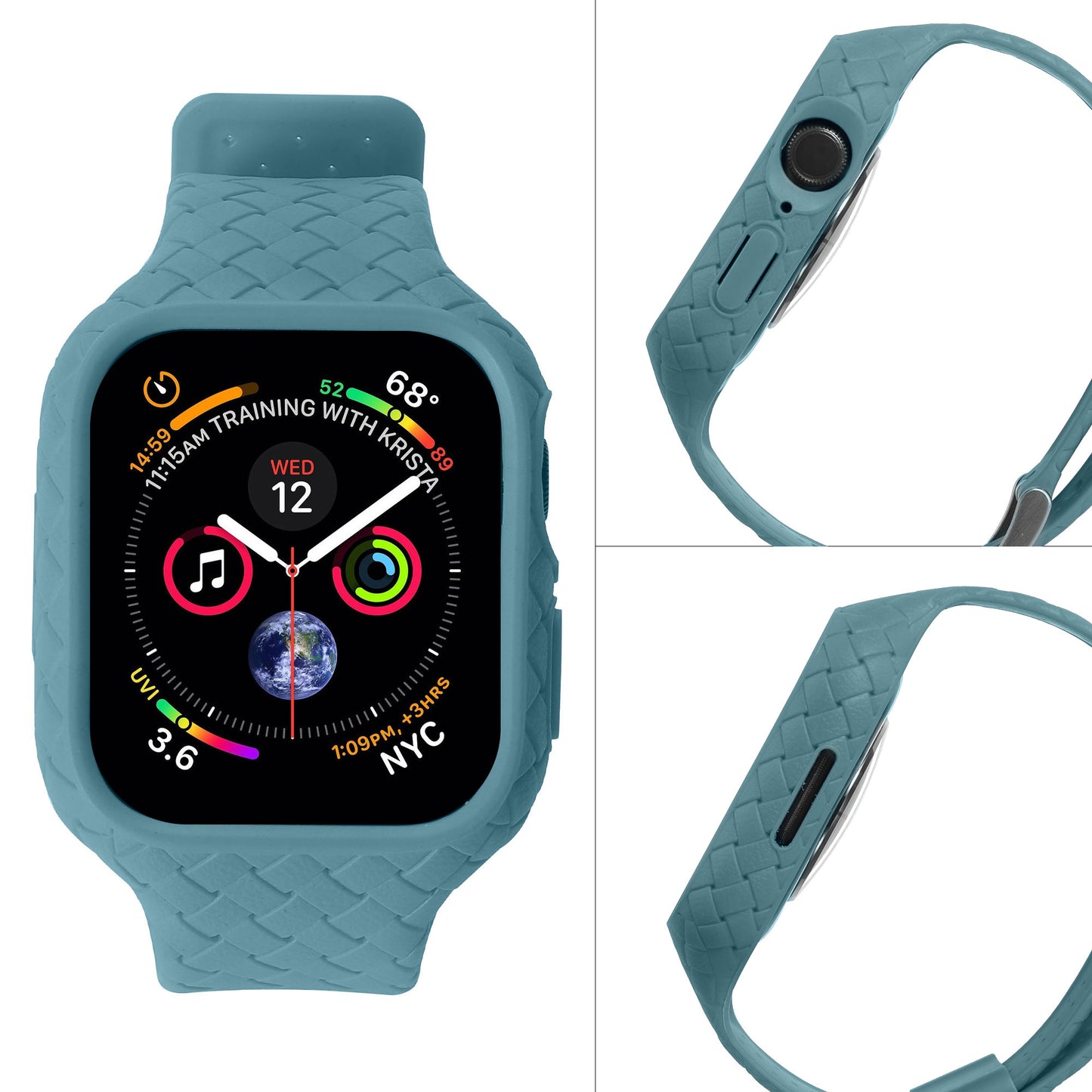 Uniqkart for Apple Watch Series 8  /  7 41mm Woven Texture TPU Wrist Band Integrated Watch Strap with Case - Baby Blue