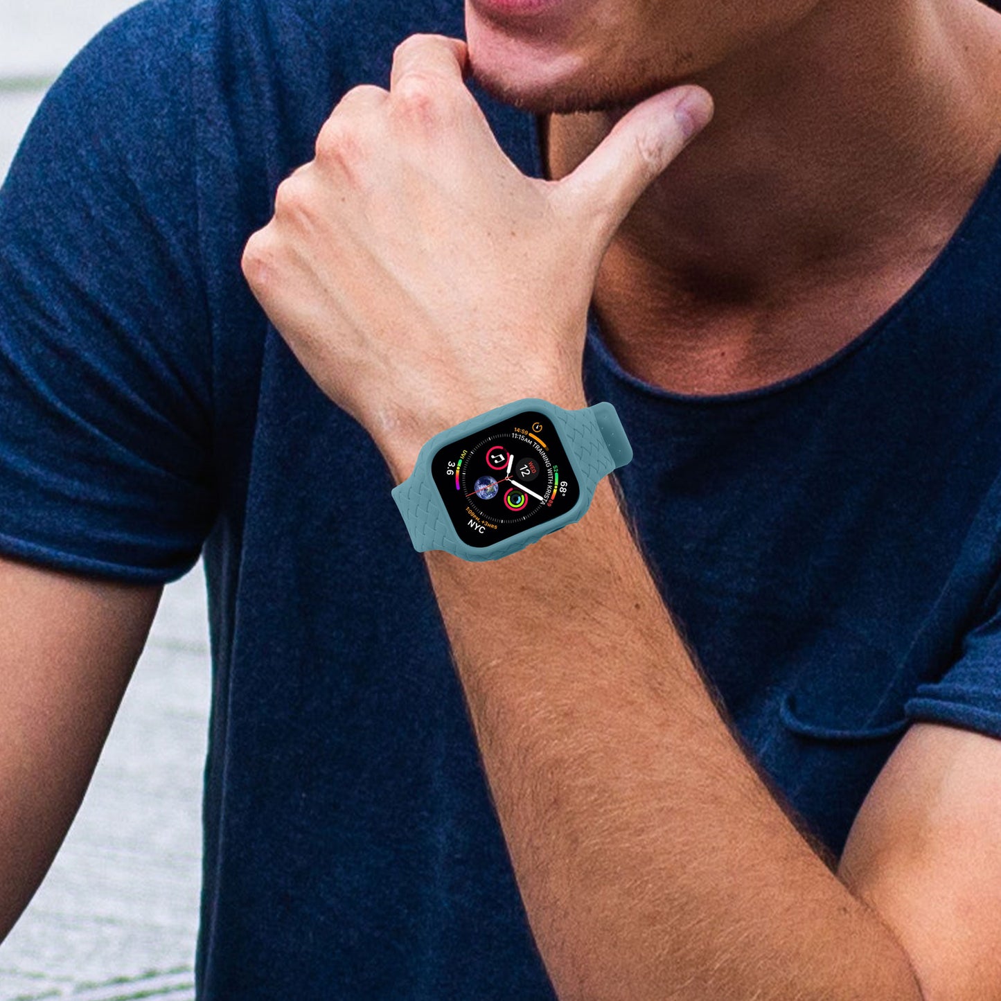 Uniqkart for Apple Watch Series 8  /  7 41mm Woven Texture TPU Wrist Band Integrated Watch Strap with Case - Baby Blue
