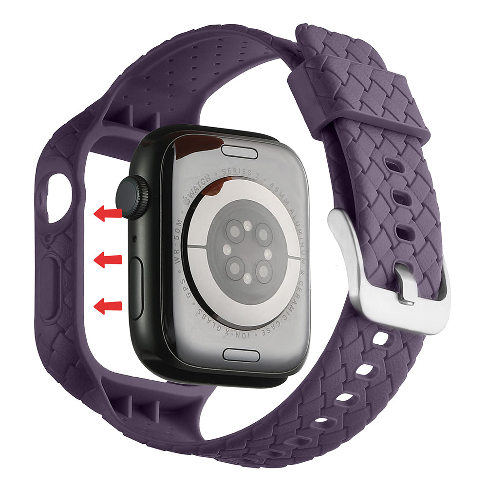 Uniqkart for Apple Watch Series 8  /  7 41mm Woven Texture TPU Wrist Band Integrated Watch Strap with Case - Dark Purple