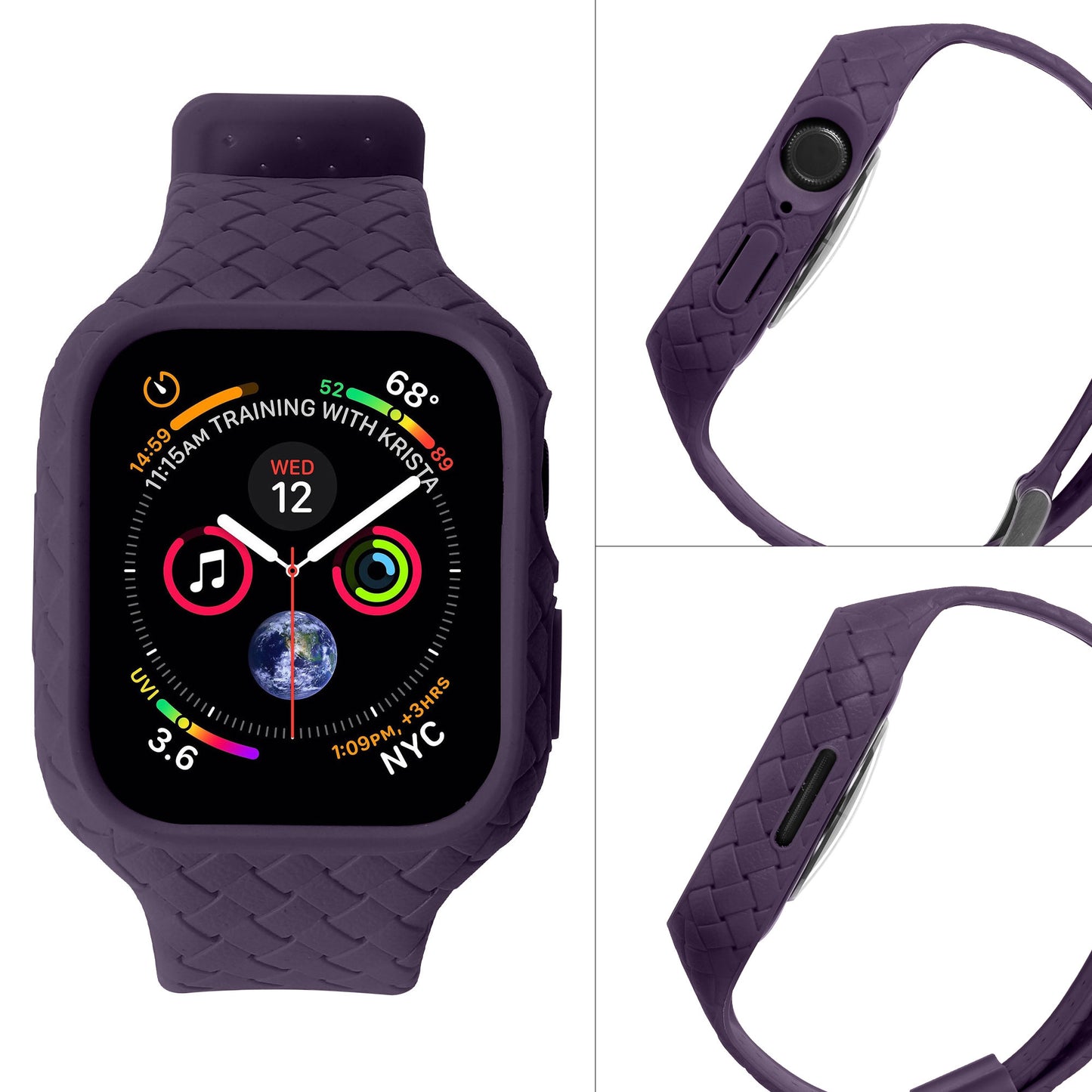 Uniqkart for Apple Watch Series 8  /  7 41mm Woven Texture TPU Wrist Band Integrated Watch Strap with Case - Dark Purple