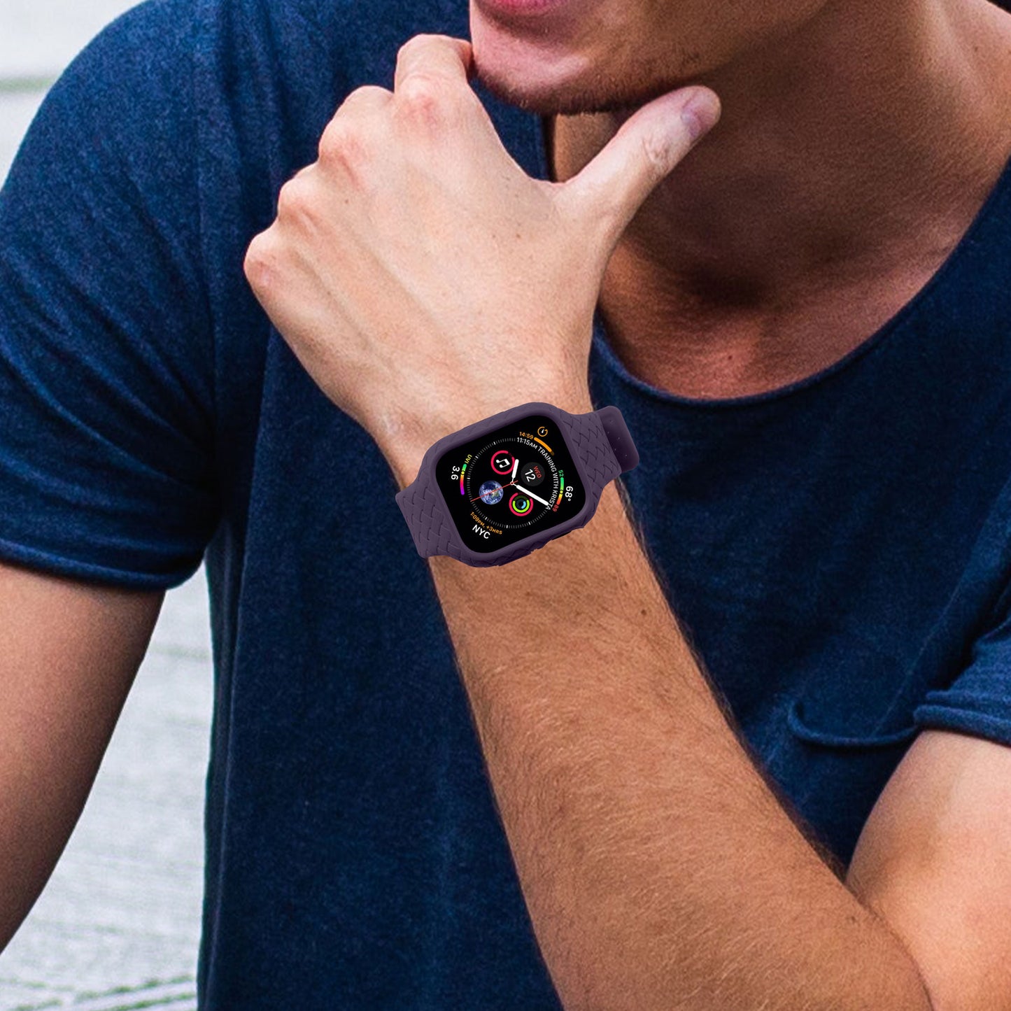 Uniqkart for Apple Watch Series 8  /  7 41mm Woven Texture TPU Wrist Band Integrated Watch Strap with Case - Dark Purple