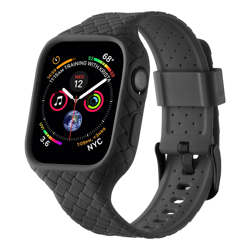 Uniqkart for Apple Watch Series 8  /  7 41mm Woven Texture TPU Wrist Band Integrated Watch Strap with Case - Black