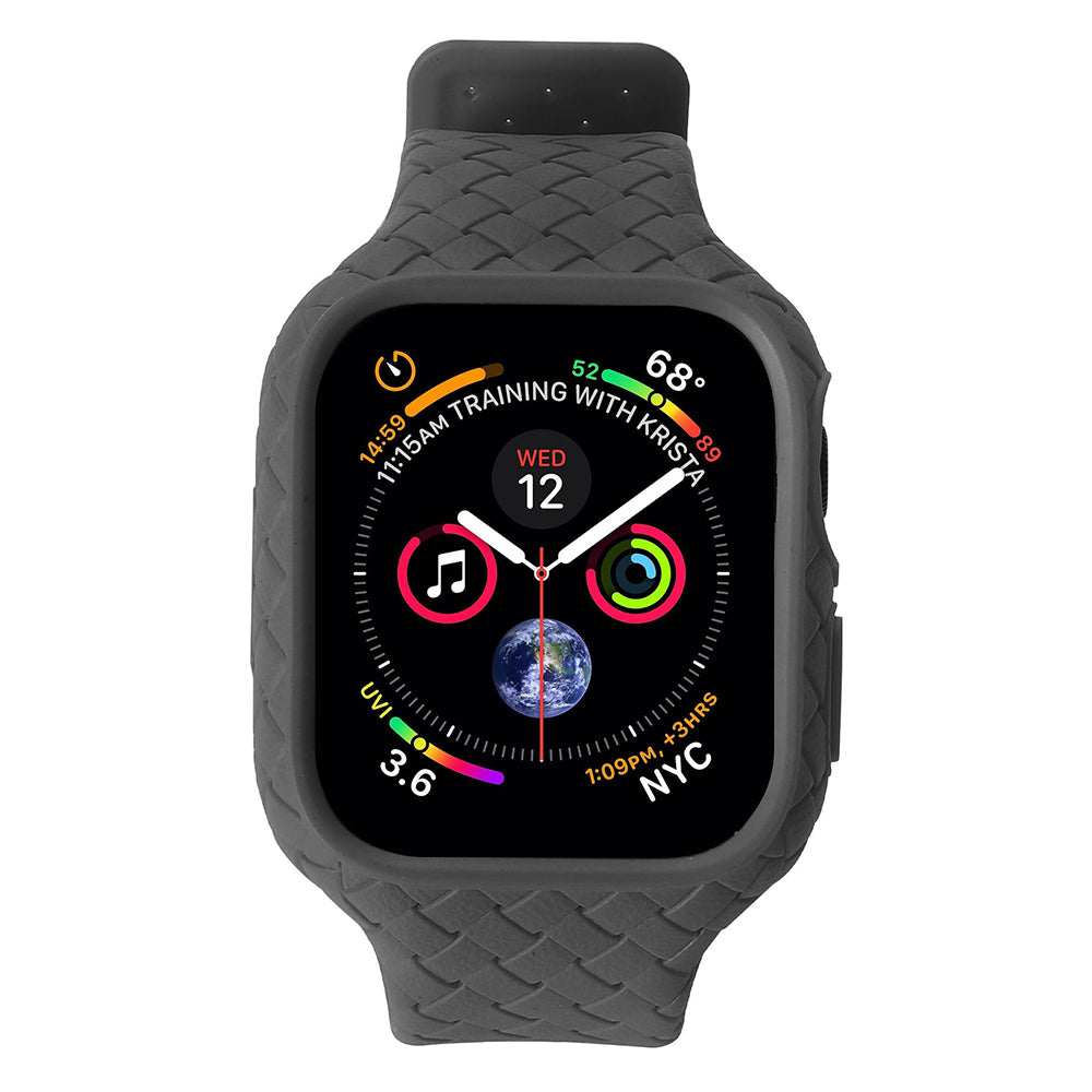 Uniqkart for Apple Watch Series 8  /  7 41mm Woven Texture TPU Wrist Band Integrated Watch Strap with Case - Black