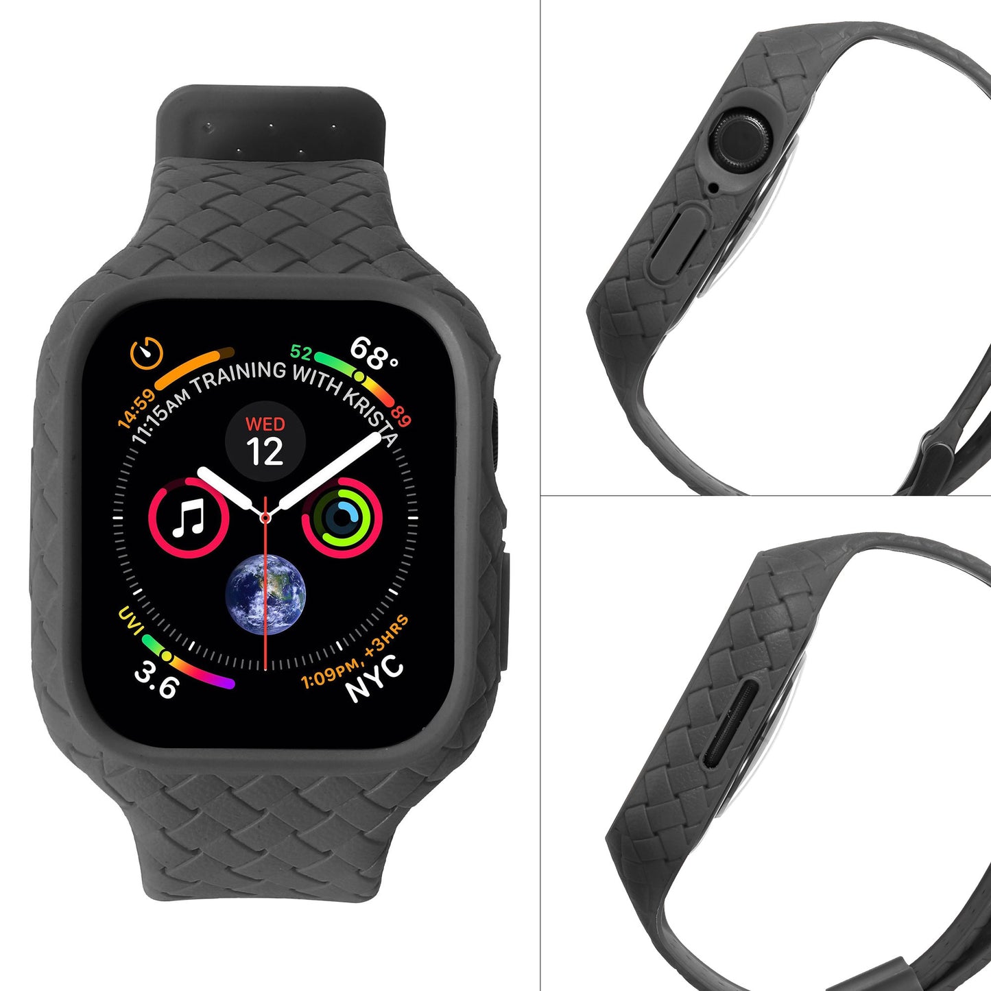 Uniqkart for Apple Watch Series 8  /  7 41mm Woven Texture TPU Wrist Band Integrated Watch Strap with Case - Black