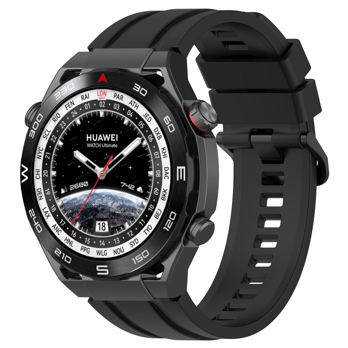 Silicone Watch Bands for Huawei Watch Ultimate , 22mm Replacement Strap Bracelet with Extension Strap - Black