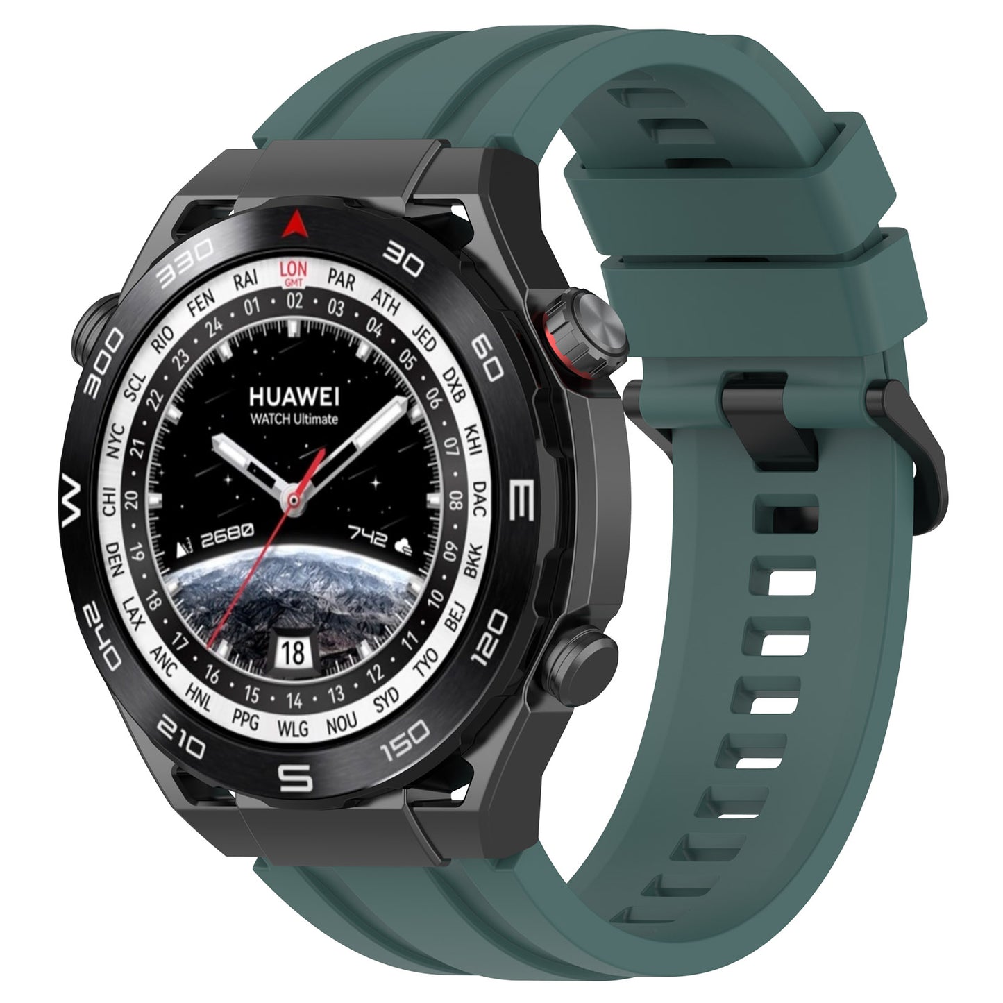 Silicone Watch Bands for Huawei Watch Ultimate , 22mm Replacement Strap Bracelet with Extension Strap - Olive Green