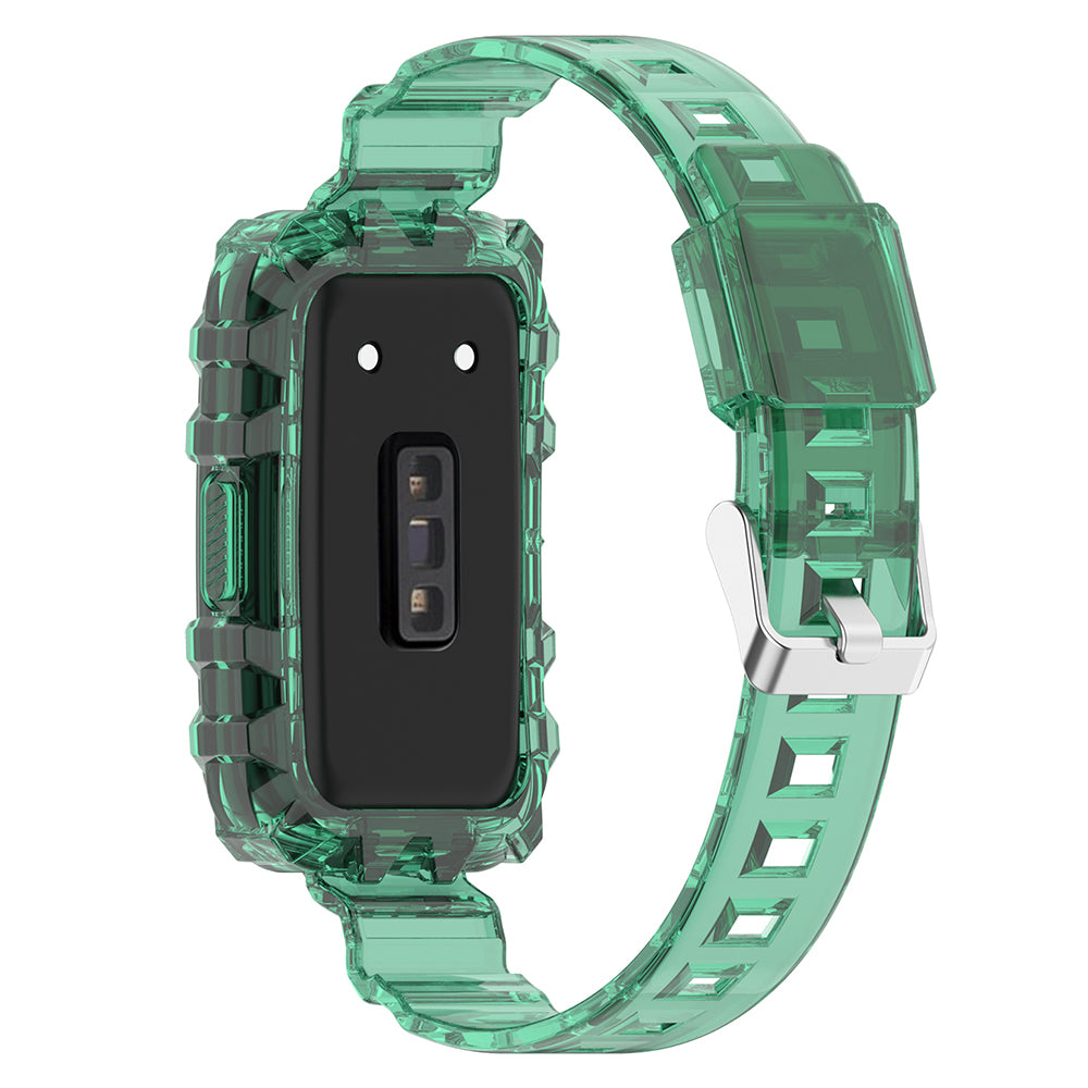 Uniqkart for Huawei Band 8 / Band 6 / Honor Band 7 / Band 6 / Band 6 Pro Clear TPU Wrist Band Integrated Strap with Watch Case - Transparent Green