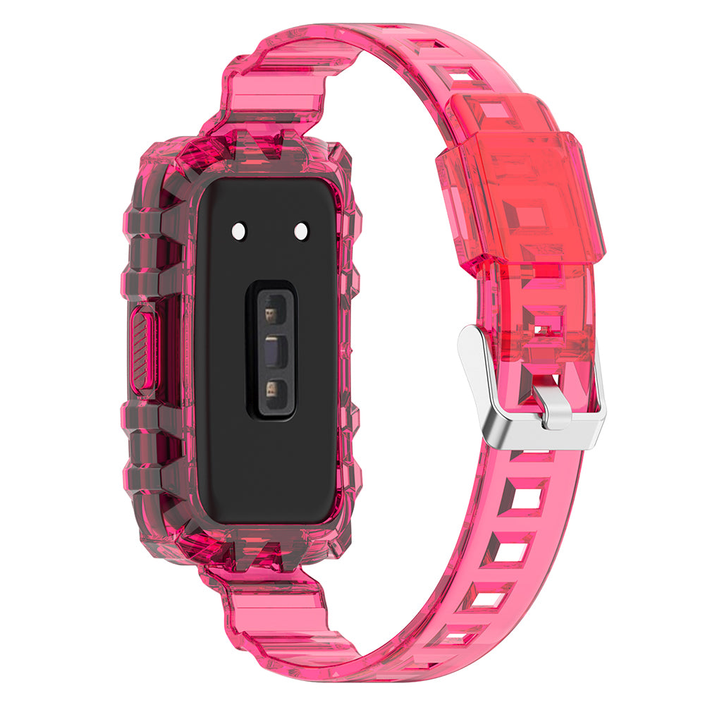 Uniqkart for Huawei Band 8 / Band 6 / Honor Band 7 / Band 6 / Band 6 Pro Clear TPU Wrist Band Integrated Strap with Watch Case - Transparent Red