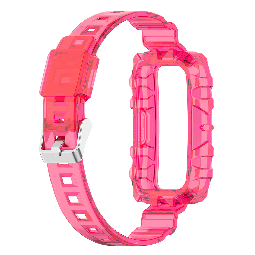 Uniqkart for Huawei Band 8 / Band 6 / Honor Band 7 / Band 6 / Band 6 Pro Clear TPU Wrist Band Integrated Strap with Watch Case - Transparent Red