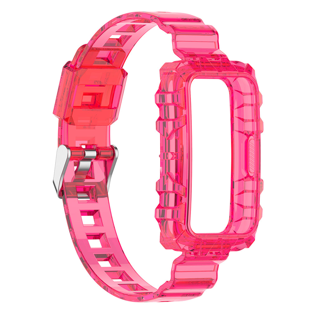 Uniqkart for Huawei Band 8 / Band 6 / Honor Band 7 / Band 6 / Band 6 Pro Clear TPU Wrist Band Integrated Strap with Watch Case - Transparent Red