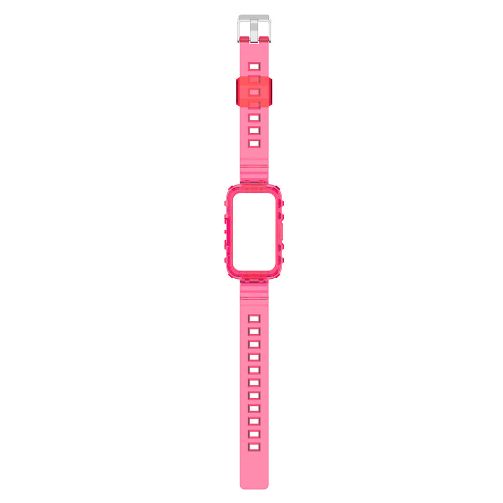 Uniqkart for Huawei Band 8 / Band 6 / Honor Band 7 / Band 6 / Band 6 Pro Clear TPU Wrist Band Integrated Strap with Watch Case - Transparent Red