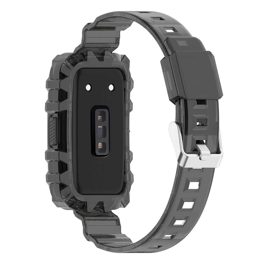Uniqkart for Huawei Band 8 / Band 6 / Honor Band 7 / Band 6 / Band 6 Pro Clear TPU Wrist Band Integrated Strap with Watch Case - Transparent Black