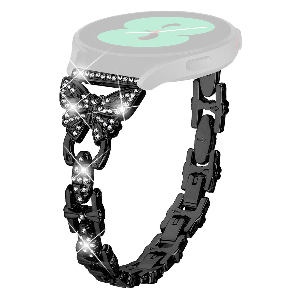 Uniqkart for Samsung Galaxy Watch6 40mm 44mm Stainless Steel Watch Strap Butterfly Rhinestone Decor 20mm Metal Band - Black
