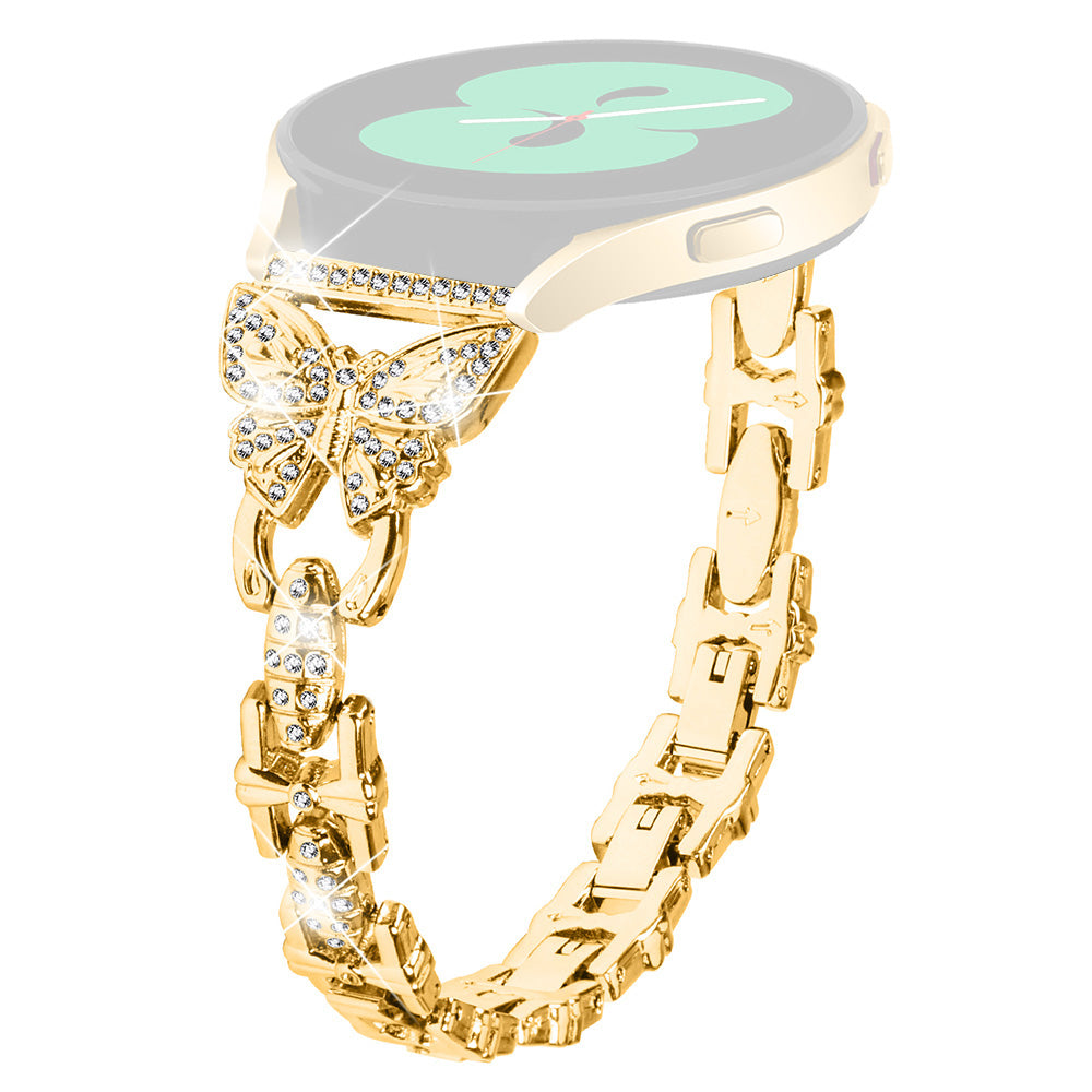 Uniqkart for Samsung Galaxy Watch6 40mm 44mm Stainless Steel Watch Strap Butterfly Rhinestone Decor 20mm Metal Band - Gold
