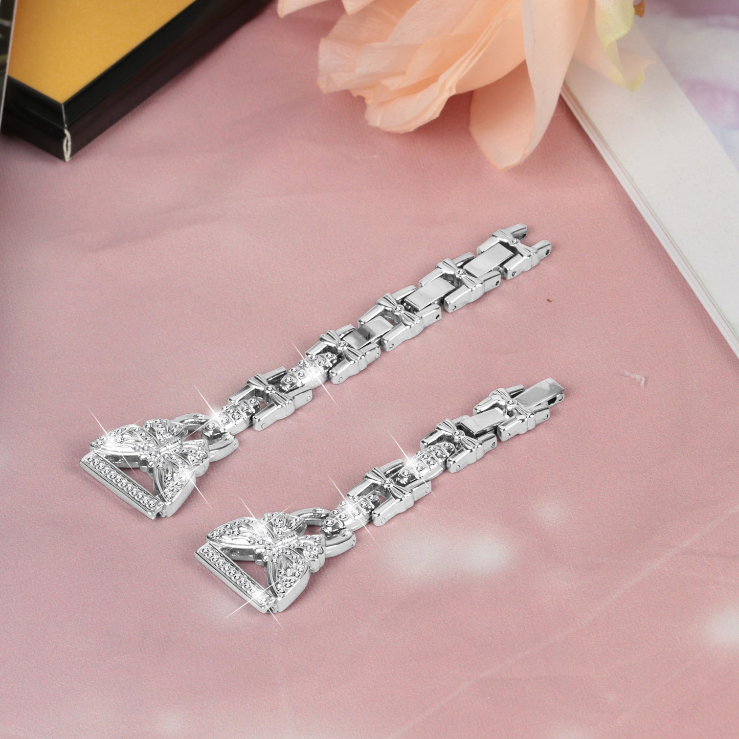 Watch Band for Samsung Galaxy Watch4 40mm 44mm / Watch4 Classic 42mm 46mm / Watch 5 40mm 44mm , Stainless Steel 20mm Strap with Rhinestone Decor - Silver