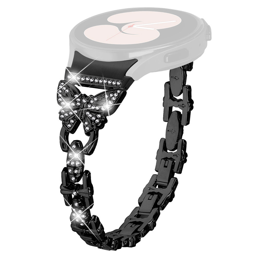 Stainless Steel Band for Samsung Galaxy Watch4 40mm 44mm / Watch4 Classic 42mm 46mm / Watch 5 40mm 44mm , Rhinestone Decor 20mm Watch Strap with Connector - Black