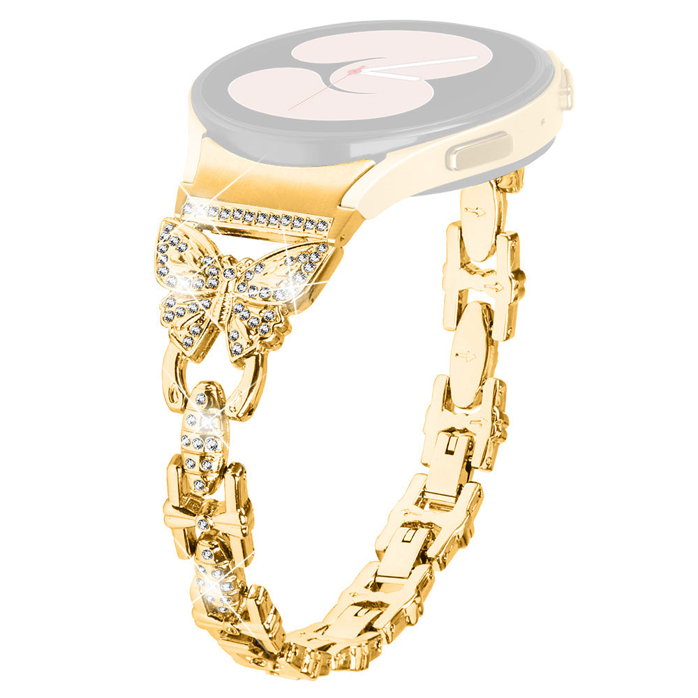 Stainless Steel Band for Samsung Galaxy Watch4 40mm 44mm / Watch4 Classic 42mm 46mm / Watch 5 40mm 44mm , Rhinestone Decor 20mm Watch Strap with Connector - Gold