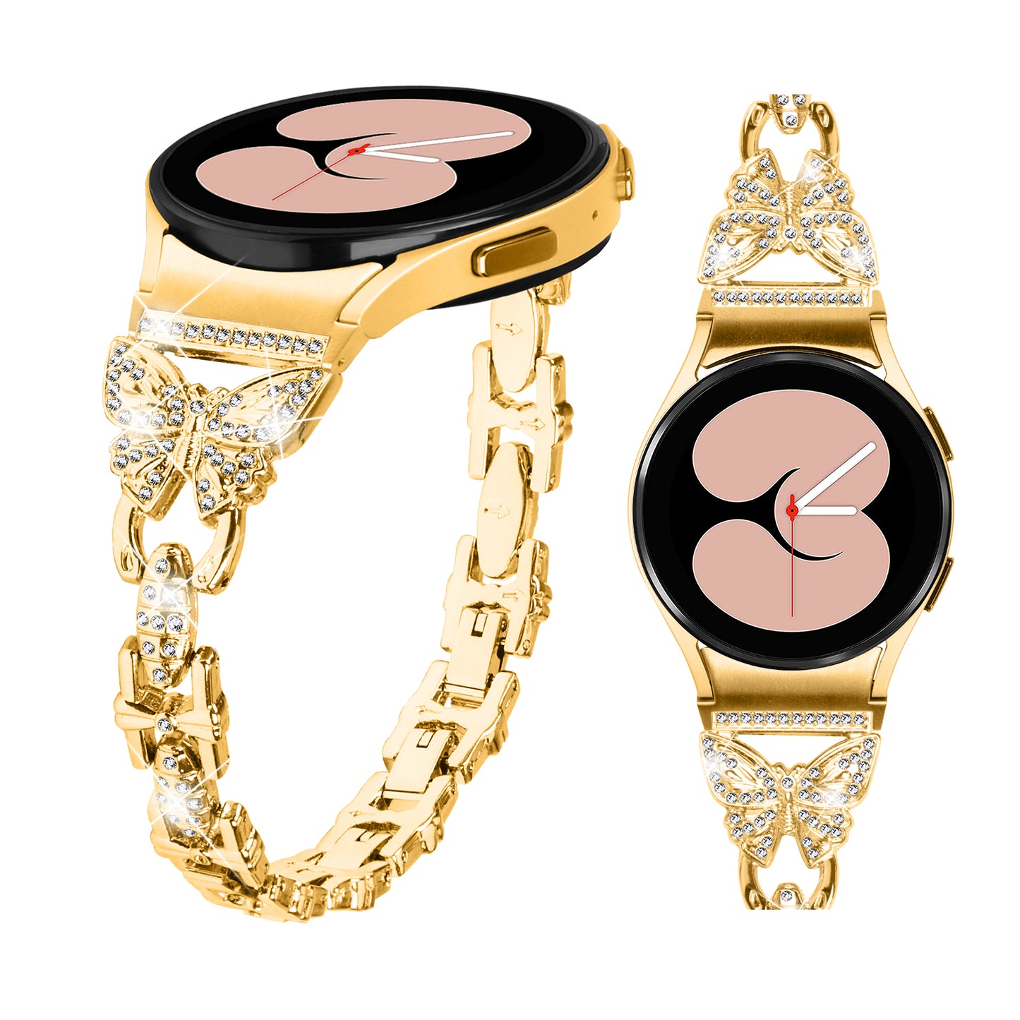 Stainless Steel Band for Samsung Galaxy Watch4 40mm 44mm / Watch4 Classic 42mm 46mm / Watch 5 40mm 44mm , Rhinestone Decor 20mm Watch Strap with Connector - Gold