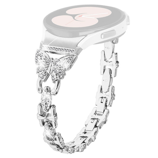 Stainless Steel Band for Samsung Galaxy Watch4 40mm 44mm / Watch4 Classic 42mm 46mm / Watch 5 40mm 44mm , Rhinestone Decor 20mm Watch Strap with Connector - Silver