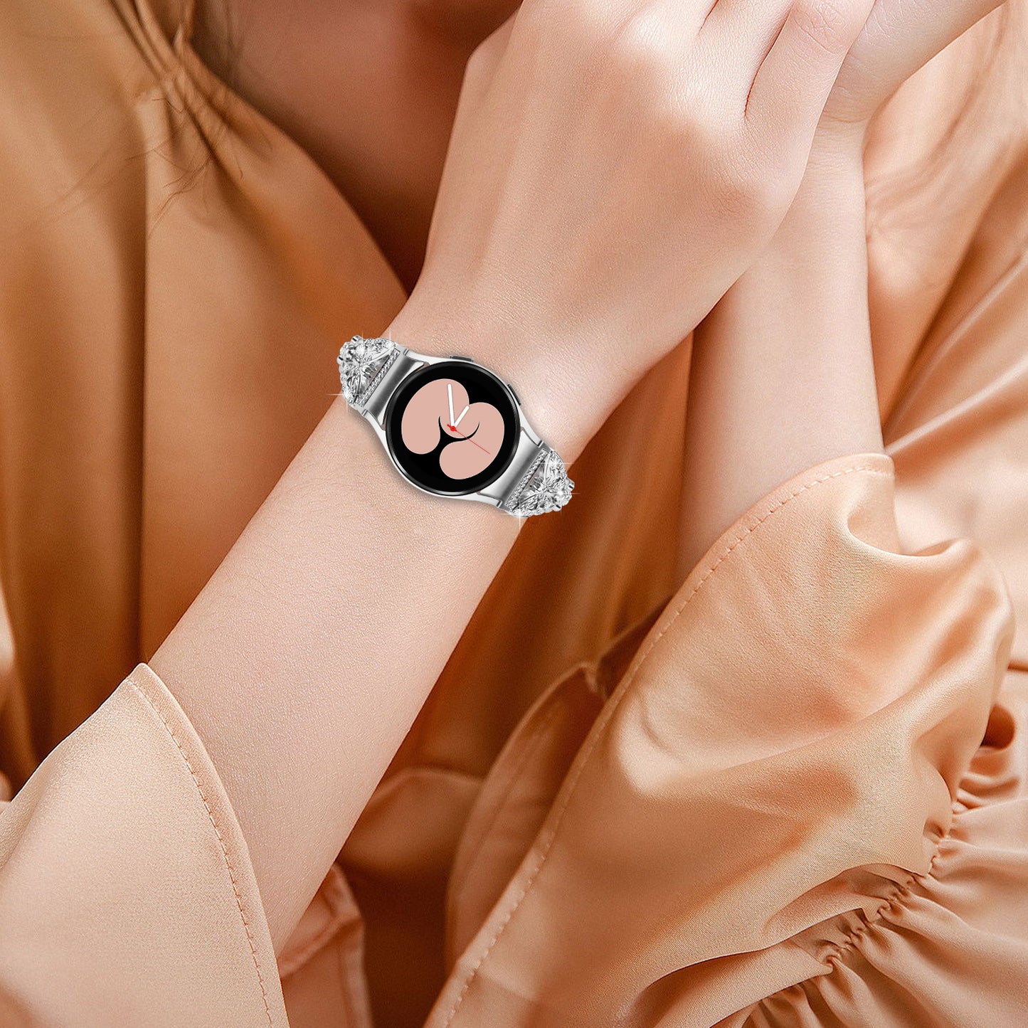 Stainless Steel Band for Samsung Galaxy Watch4 40mm 44mm / Watch4 Classic 42mm 46mm / Watch 5 40mm 44mm , Rhinestone Decor 20mm Watch Strap with Connector - Silver