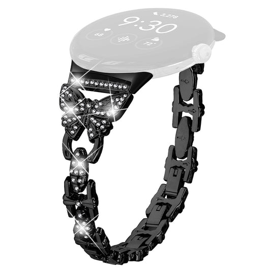 Metal Bling Watch Band for Google Pixel Watch , Stainless Steel Butterfly Rhinestone Decor Smartwatch Strap - Black