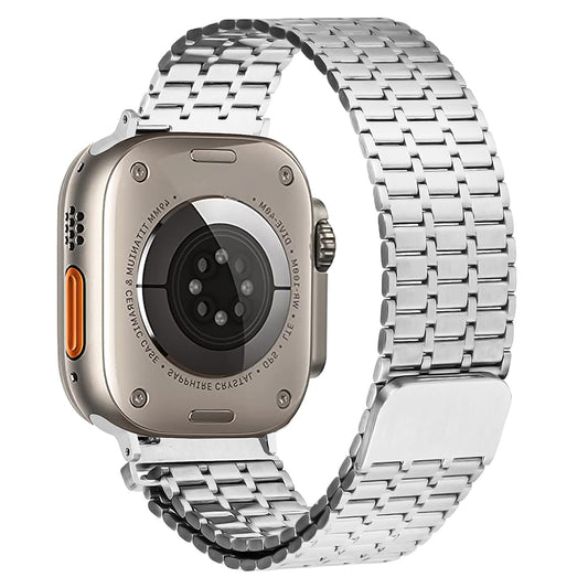 For Apple Watch Ultra 49mm / Series 8 7 45mm / 6 5 4 SE SE (2022) 44mm / 3 2 1 42mm Watch Band Stainless Steel Magnetic Strap - Silver