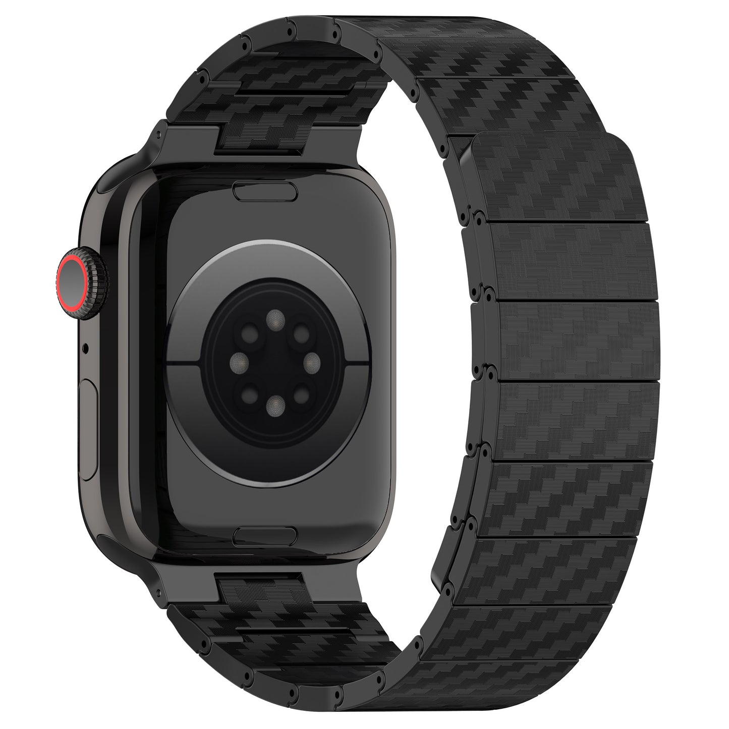 Magnetic Watch Band for Apple Watch Ultra 49mm / Series 8 7 45mm / Series 6 5 4 SE (2022) SE 44mm / Series 3 2 1 42mm , AW Carbon Fiber Texture PC Strap - Black