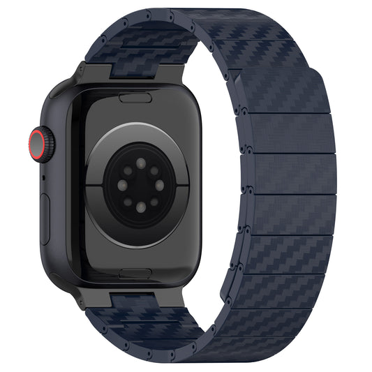 Magnetic Watch Band for Apple Watch Ultra 49mm / Series 8 7 45mm / Series 6 5 4 SE (2022) SE 44mm / Series 3 2 1 42mm , AW Carbon Fiber Texture PC Strap - Midnight Blue