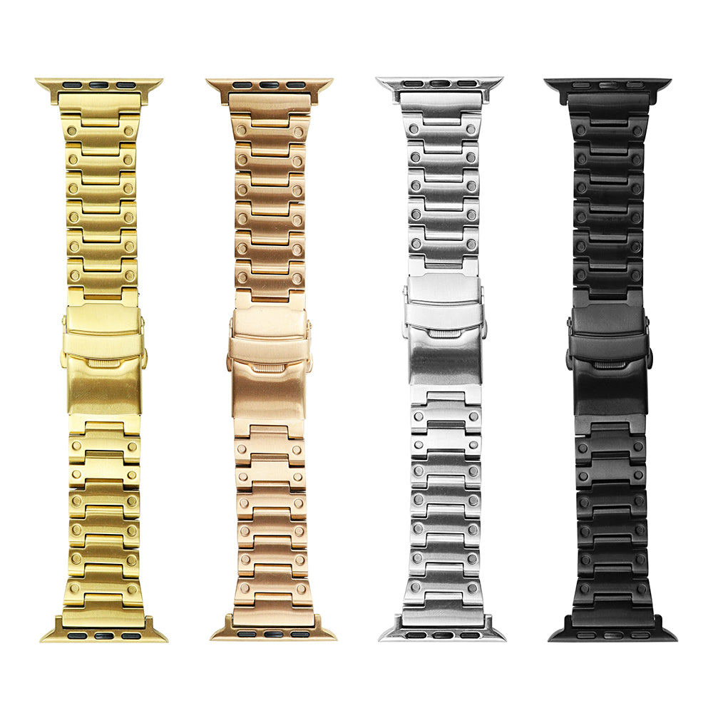 For Apple Watch Series 8 7 41mm / 6 5 4 SE SE (2022) 40mm / 3 2 1 38mm Men Watch Band Stainless Steel Dots Wrist Strap - Rose Gold