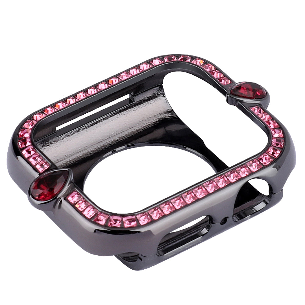 Water-drop Shape Rhinestone Decor Alloy Watch Case Scratch-resistant Protective Cover for Apple Watch Series 4 / 5 / 6 44mm / SE 44mm / SE (2022) 44mm - Black / Pink Zircon