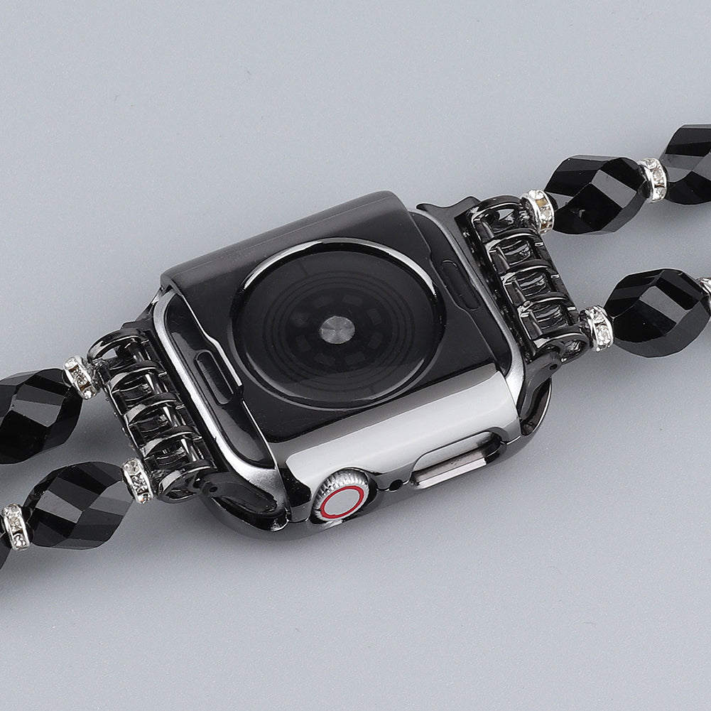 Water-drop Shape Rhinestone Decor Alloy Watch Case Scratch-resistant Protective Cover for Apple Watch Series 4 / 5 / 6 44mm / SE 44mm / SE (2022) 44mm - Black / Pink Zircon