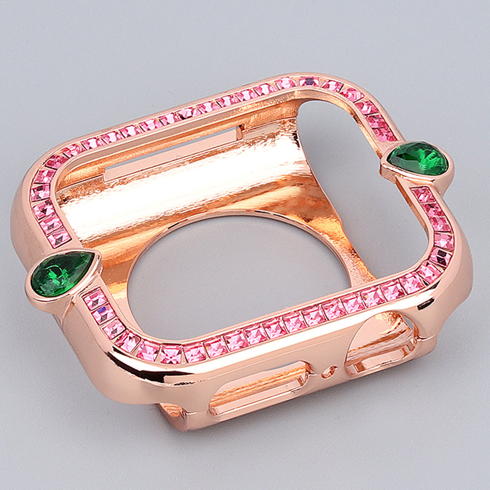 Water-drop Shape Rhinestone Decor Scratch-resistant Alloy Watch Case Protective Cover for Apple Watch SE / SE (2022) 40mm / Series 6 / 5 / 4 40mm - Rose Gold / Pink Zircon