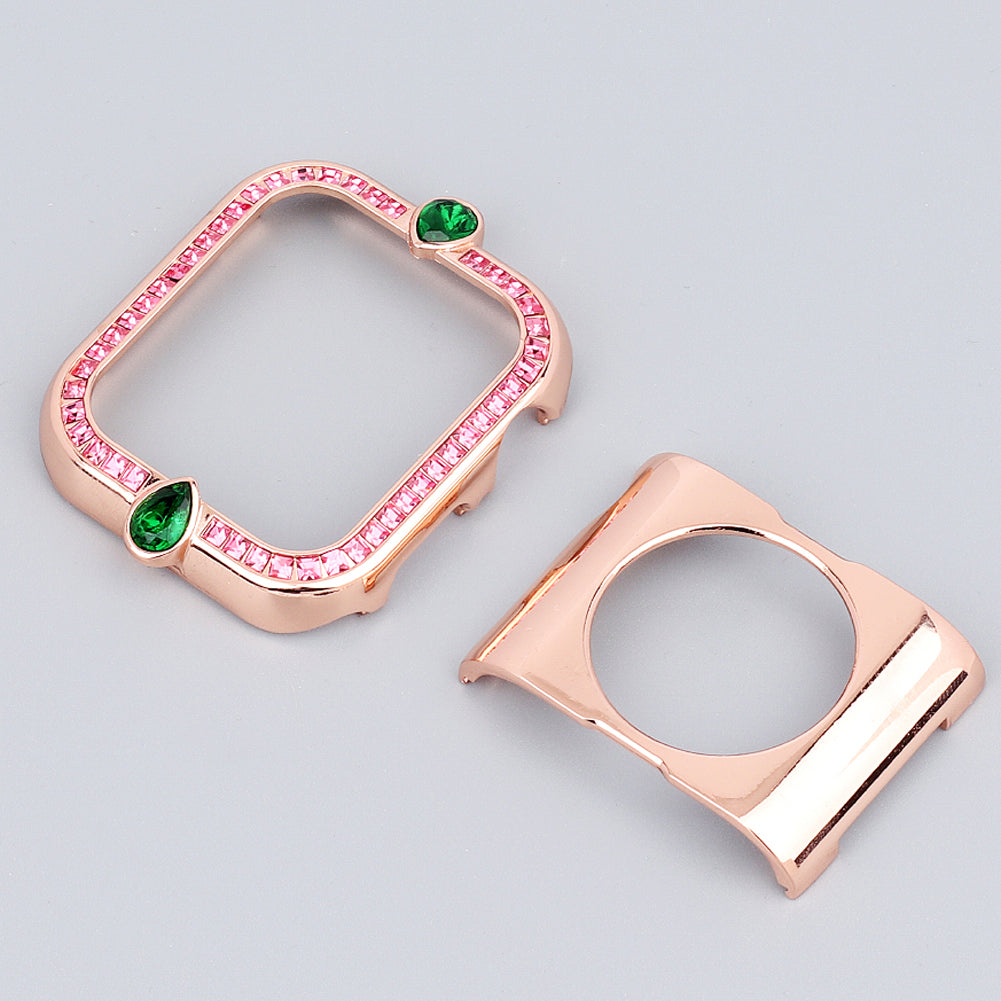 Water-drop Shape Rhinestone Decor Scratch-resistant Alloy Watch Case Protective Cover for Apple Watch SE / SE (2022) 40mm / Series 6 / 5 / 4 40mm - Rose Gold / Pink Zircon