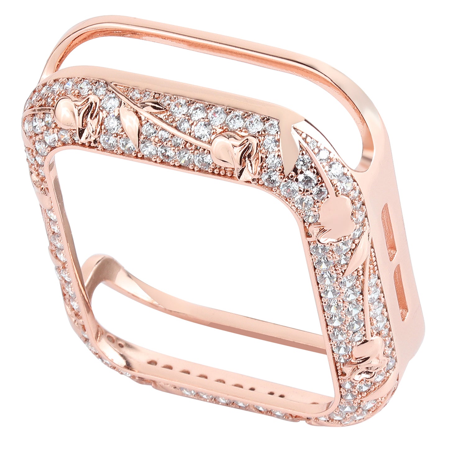 Tulip Zircon Decor Copper Anti-fall Stylish Watch Case Protective Cover for Apple Watch Series 4 / 5 / 6 44mm / SE 44mm / SE (2022) 44mm - Rose Gold