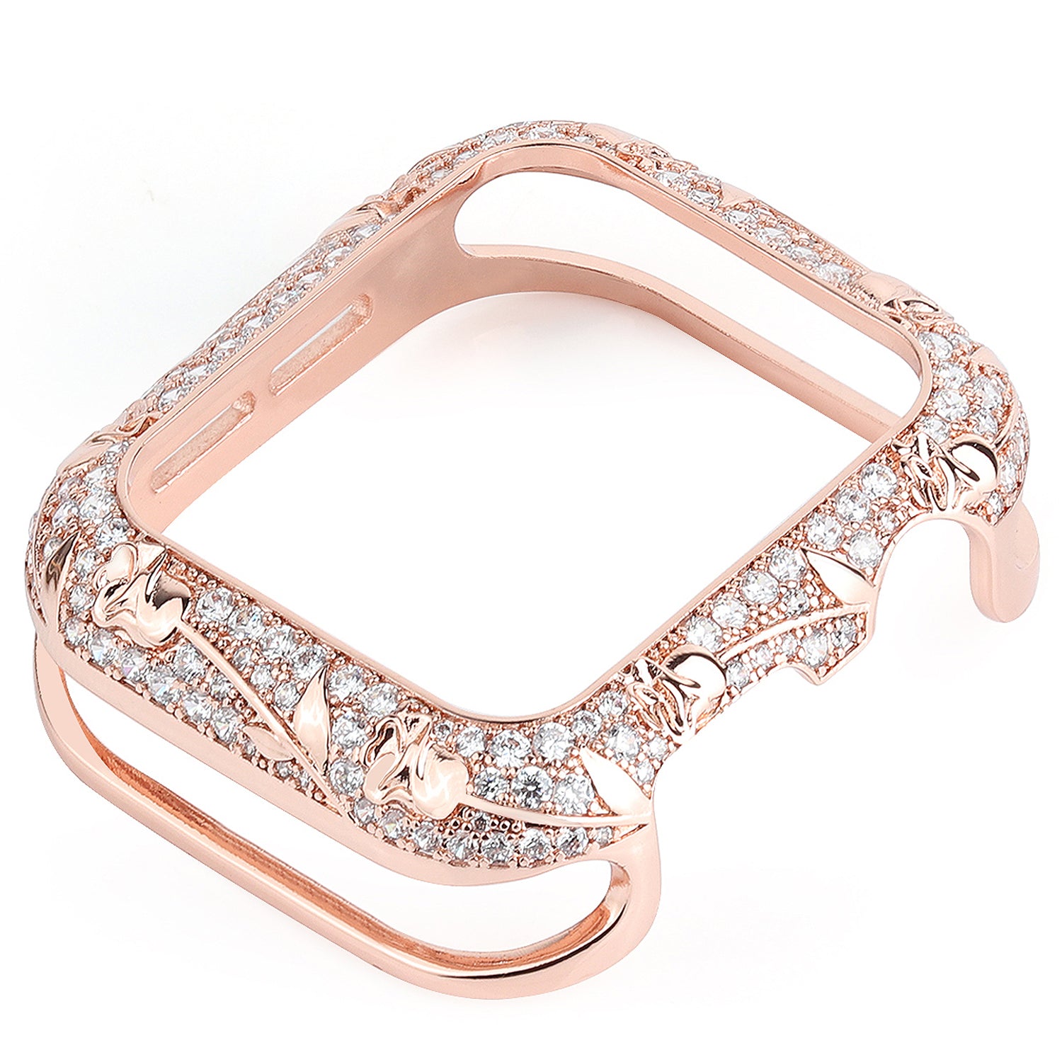 Tulip Zircon Decor Copper Anti-fall Stylish Watch Case Protective Cover for Apple Watch Series 4 / 5 / 6 44mm / SE 44mm / SE (2022) 44mm - Rose Gold