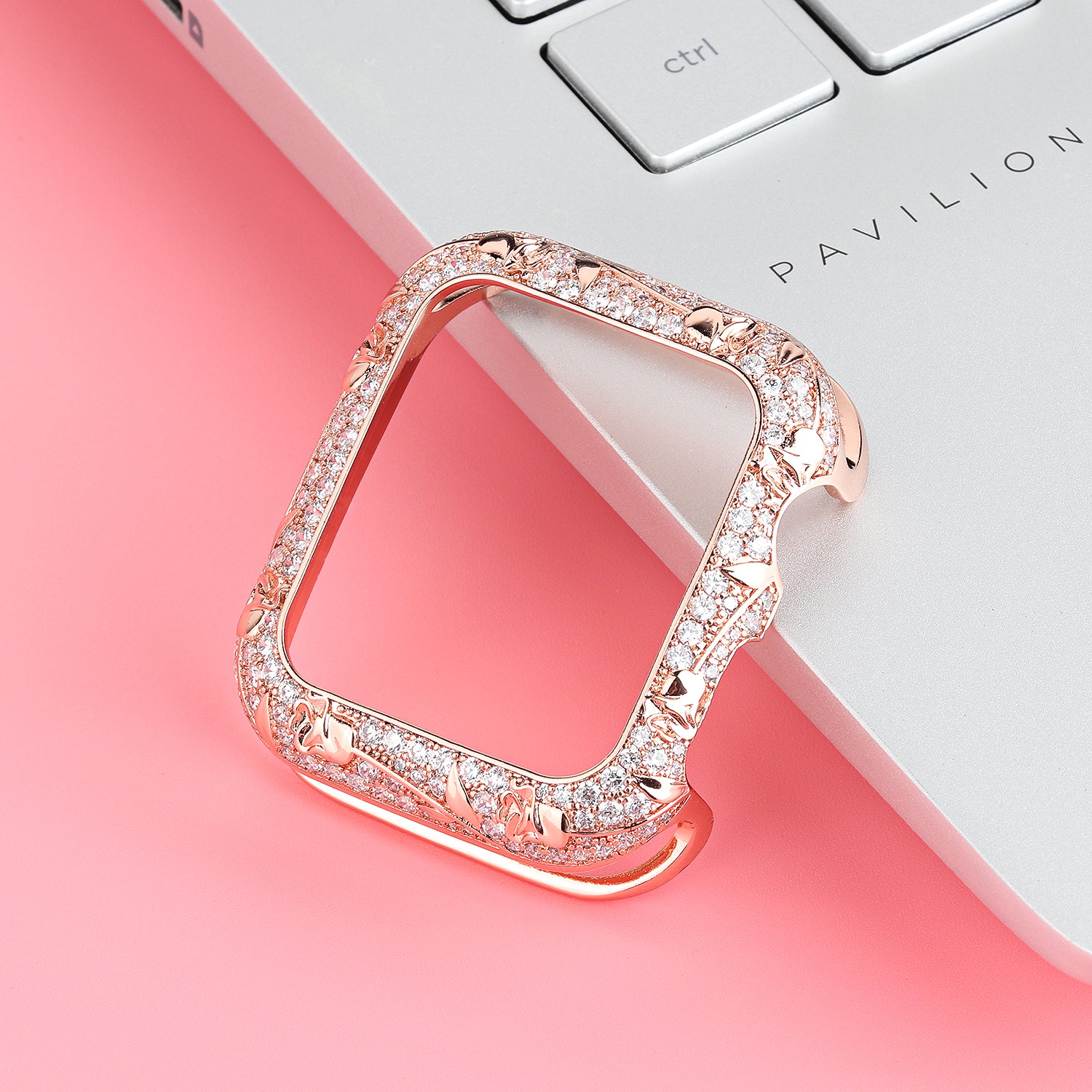 Tulip Zircon Decor Copper Anti-fall Stylish Watch Case Protective Cover for Apple Watch Series 4 / 5 / 6 44mm / SE 44mm / SE (2022) 44mm - Rose Gold