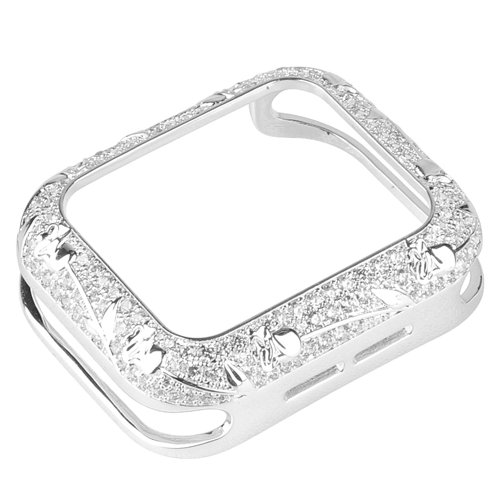 Tulip Zircon Decor Copper Anti-fall Stylish Watch Case Protective Cover for Apple Watch Series 4 / 5 / 6 44mm / SE 44mm / SE (2022) 44mm - Silver