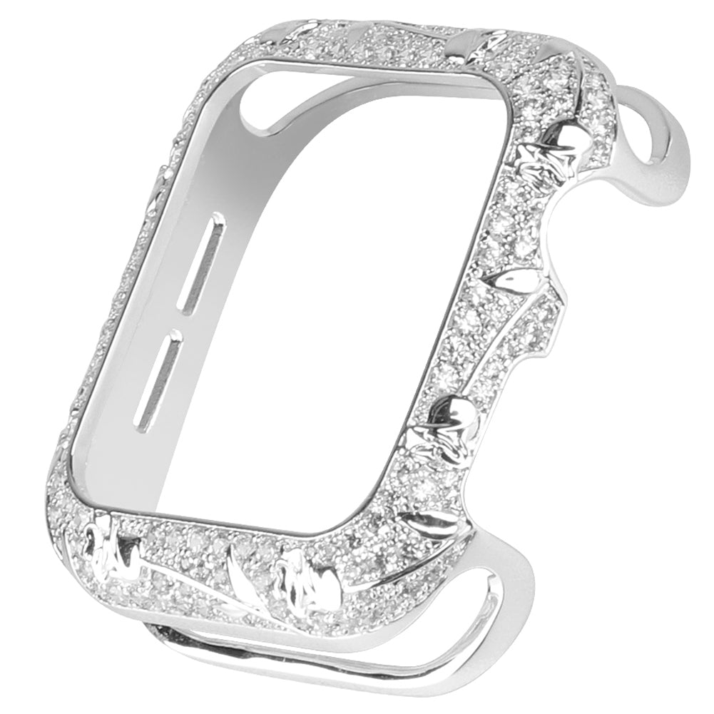 Tulip Zircon Decor Copper Anti-fall Stylish Watch Case Protective Cover for Apple Watch Series 4 / 5 / 6 44mm / SE 44mm / SE (2022) 44mm - Silver