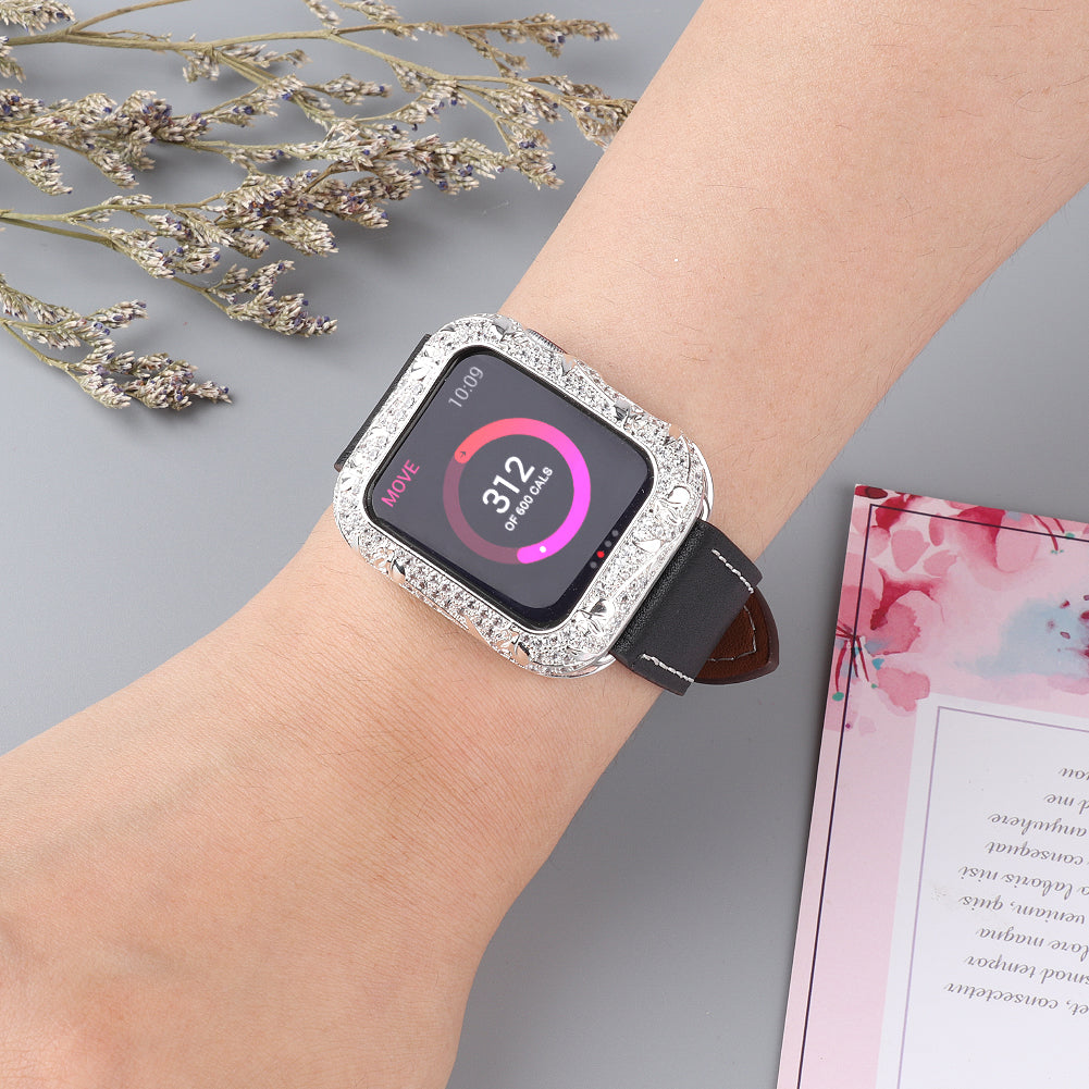 Tulip Zircon Decor Copper Anti-fall Stylish Watch Case Protective Cover for Apple Watch Series 4 / 5 / 6 44mm / SE 44mm / SE (2022) 44mm - Silver