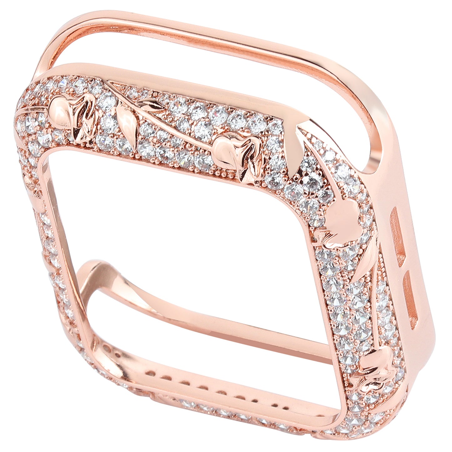 Tulip Zircon Decor Copper Watch Case Protective Cover for Apple Watch SE / SE (2022) 40mm / Series 6 / 5 / 4 40mm - Rose Gold