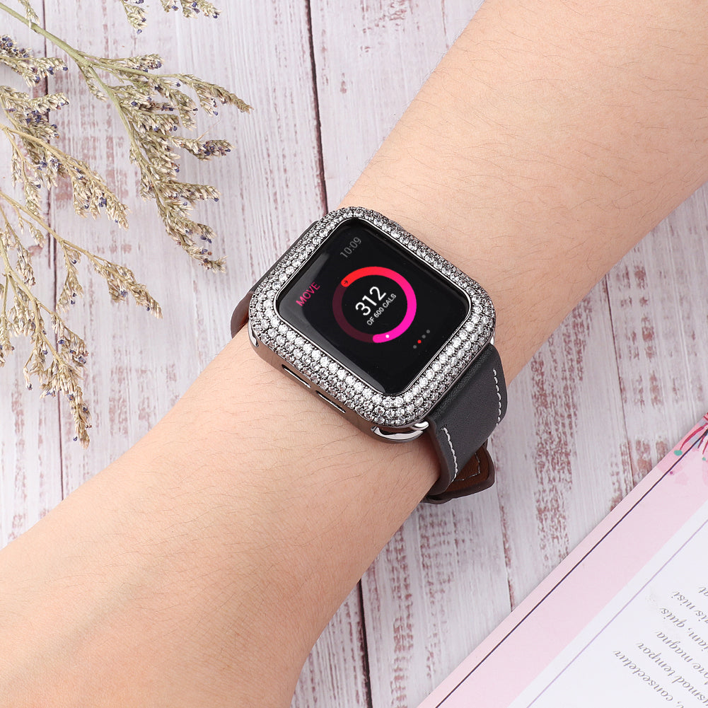 Zircon Decor Copper Anti-Scratch Watch Case Protective Cover for Apple Watch Series 4 / 5 / 6 44mm / SE 44mm / SE (2022) 44mm - Grey
