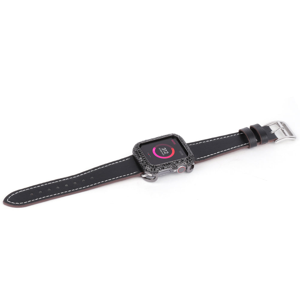 Zircon Decor Copper Anti-Scratch Watch Case Protective Cover for Apple Watch Series 4 / 5 / 6 44mm / SE 44mm / SE (2022) 44mm - Black