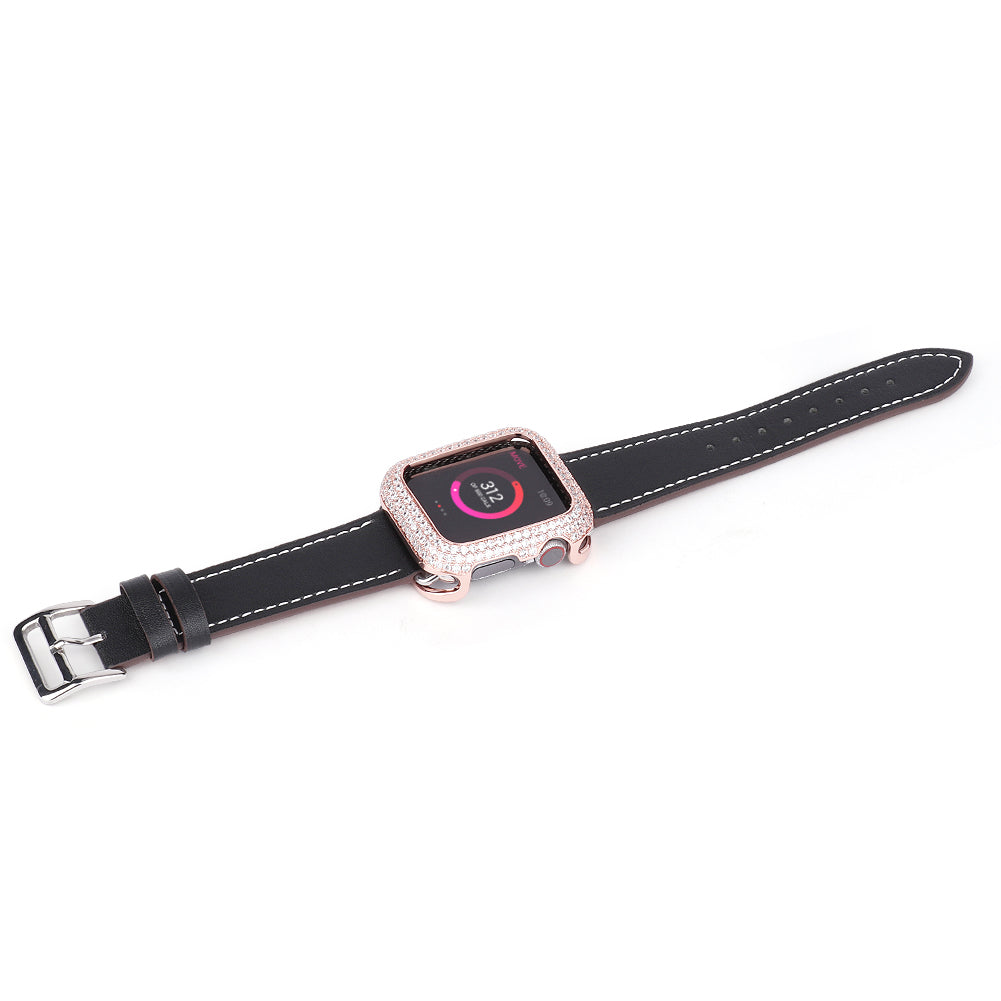 Zircon Decor Copper Anti-Scratch Watch Case Protective Cover for Apple Watch Series 4 / 5 / 6 44mm / SE 44mm / SE (2022) 44mm - Rose Gold