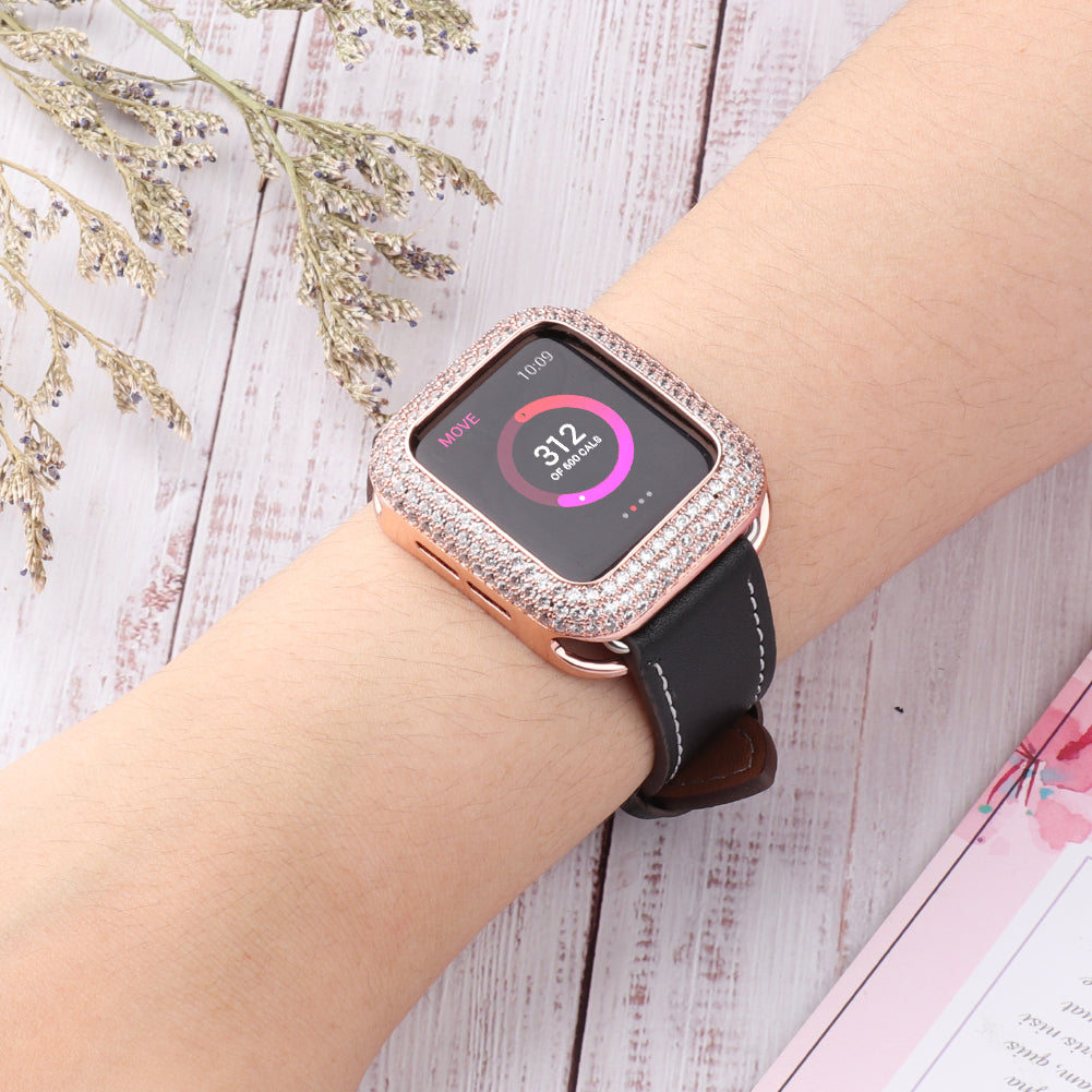 Zircon Decor Copper Anti-Scratch Watch Case Protective Cover for Apple Watch Series 4 / 5 / 6 44mm / SE 44mm / SE (2022) 44mm - Rose Gold