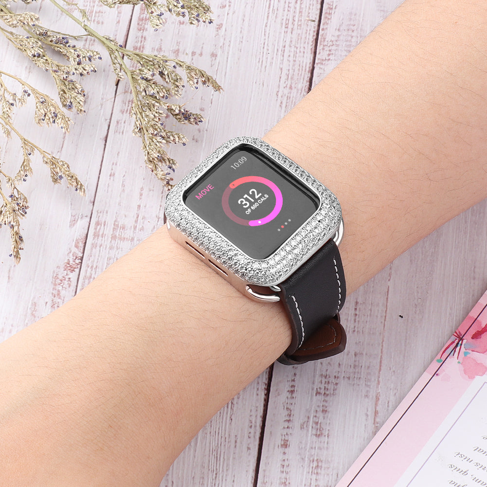 Zircon Decor Copper Anti-Scratch Watch Case Protective Cover for Apple Watch Series 4 / 5 / 6 44mm / SE 44mm / SE (2022) 44mm - Silver