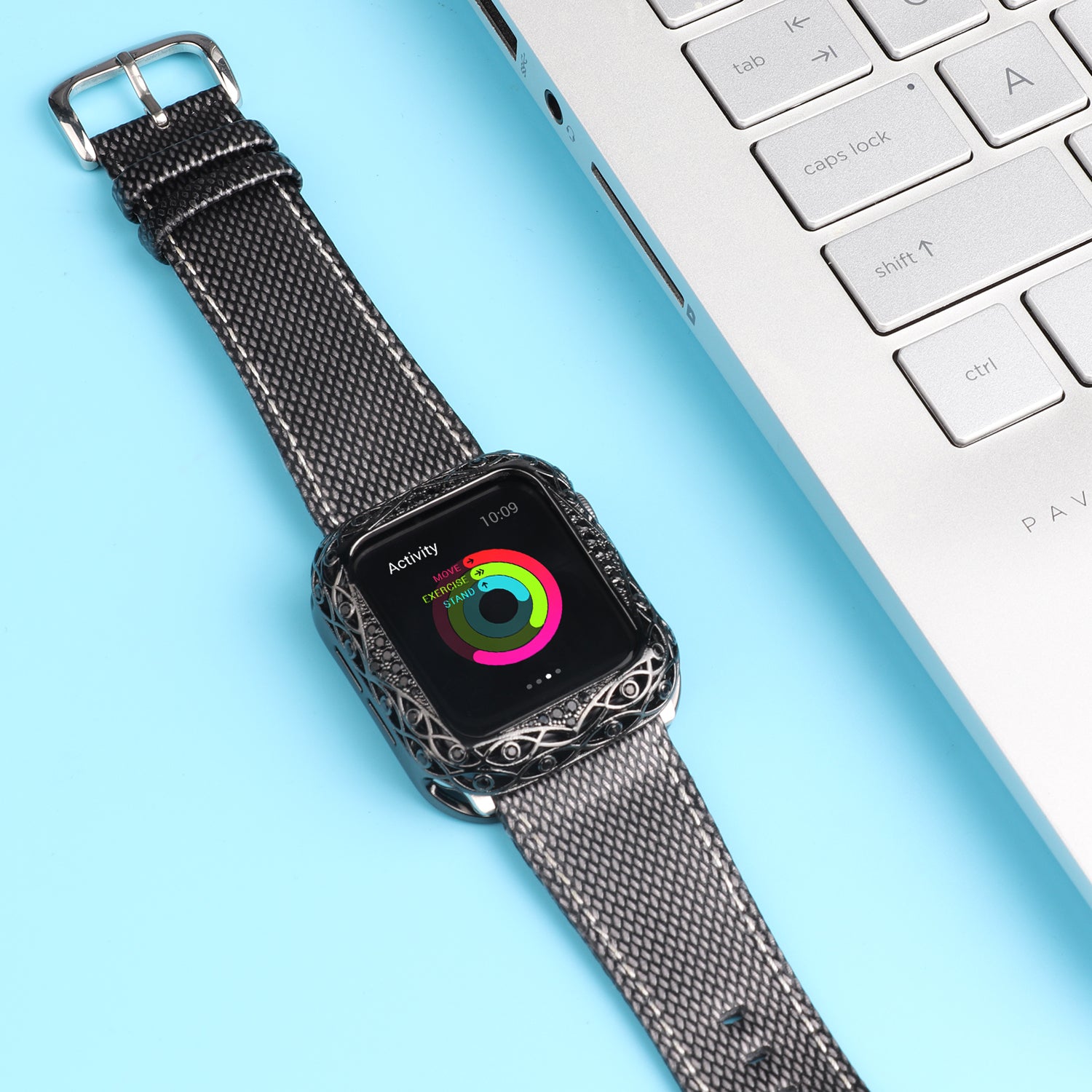 Zircon Decor Hollow-out Copper Protective Watch Case Shell for Apple Watch Series 4 / 5 / 6 44mm / SE 44mm / SE (2022) 44mm - Black